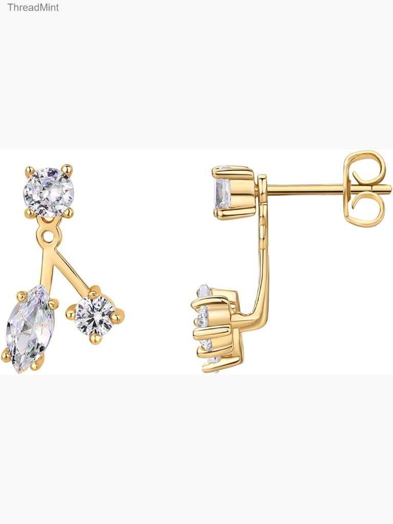14k Gold Plated Cz Earring Jacket - Dainty Double Studs